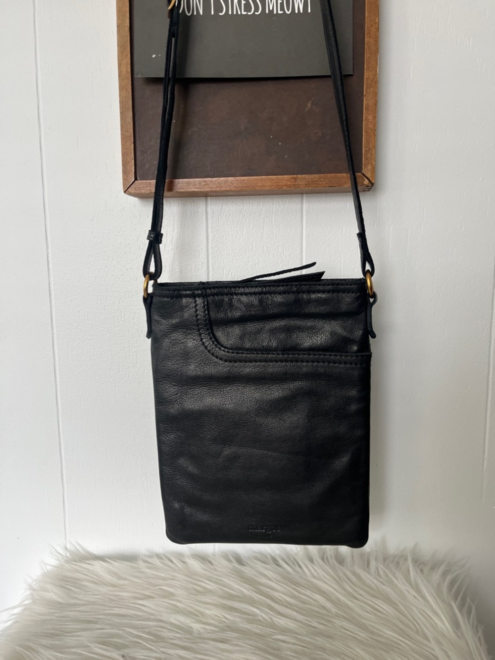 Margot New York Black Pebbled Genuine Leather Crossbody Bag